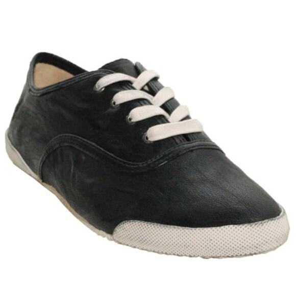 Frye Melanie Leather Sneakers Low Top Lace Up Almond Toe Walking Black 10M - Picture 1 of 8